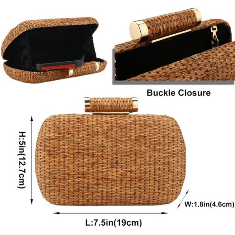 Straw Clutch Purse Hand-Woved Evening Straw Handbag Party Wedding Summer - Picture 2 of 7
